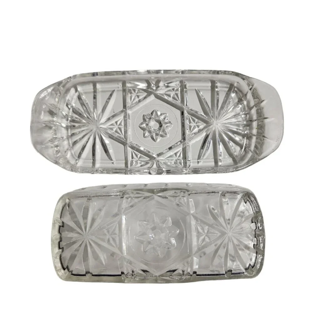 Vintage Butter Dish Anchor Hocking Star Of David Cut Crystal Glass With Lid